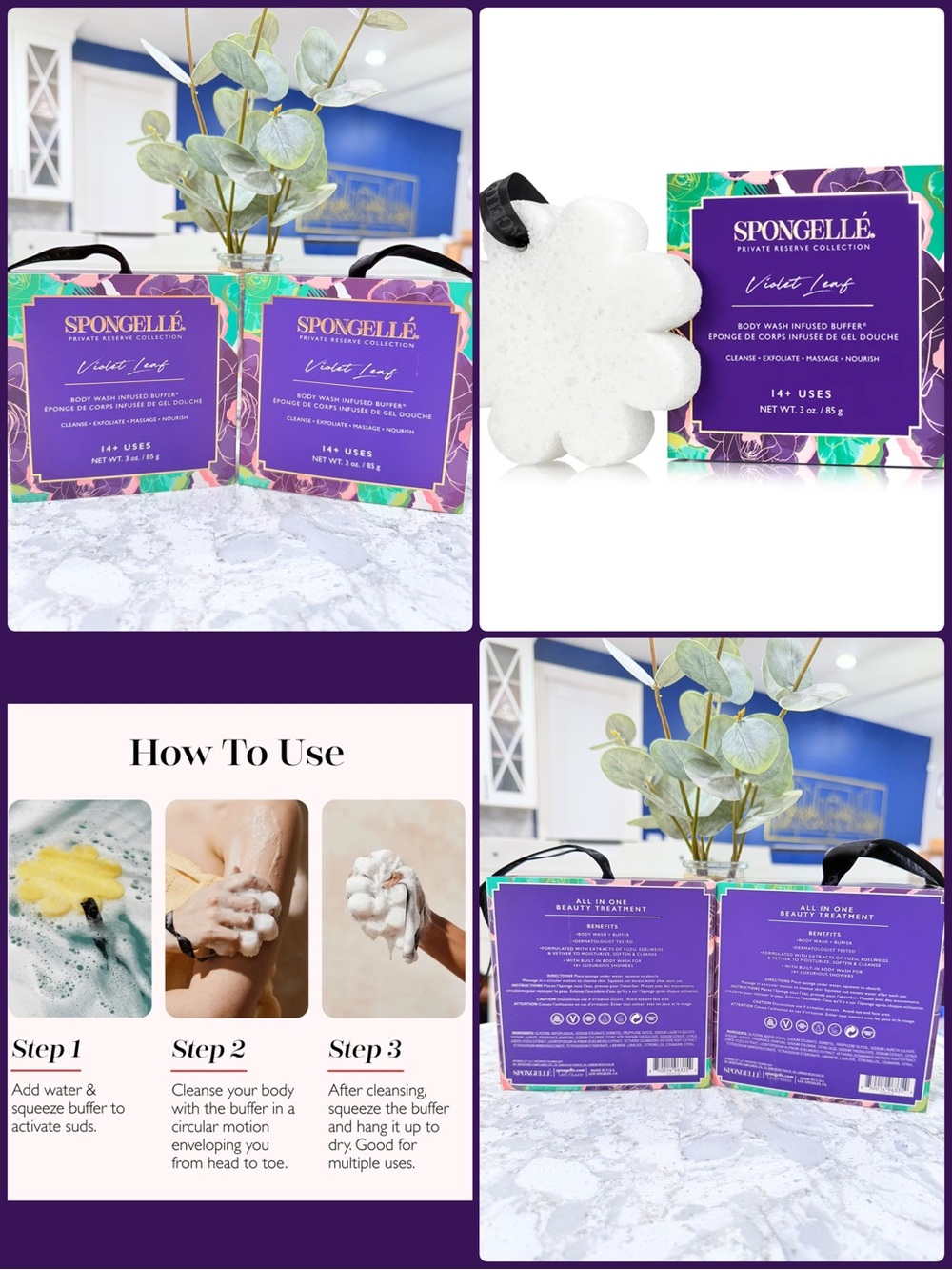 Spongelle Bundle Body Wash Infused Buffers Private Reserve Violet Leaf BNIB NWT
